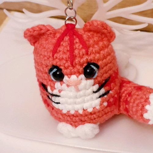 Pink Amigurumi Cat Bag Charm Keychain Handmade New