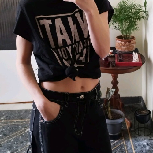 Skater sleeveless top with print Pull & Bear like new, black, size S