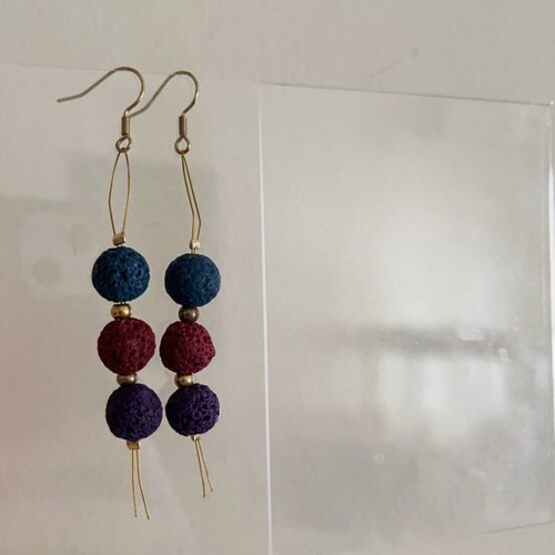 Handmade earrings with colorful lava stones and stainless steel new