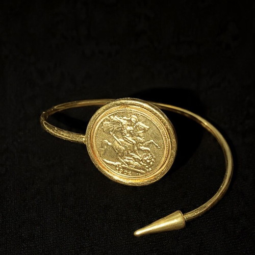 Lira bracelet new, steel with 22k gold plating, replica coin