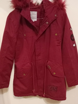 Evita Parka Jacket waterproof with inner fur, size 10, burgundy like new