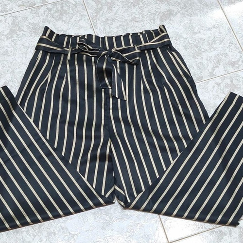 H&M High-Waisted Striped Pants Black-Gold Like New L-XL