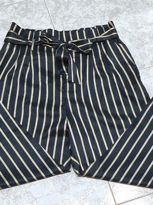 H&M High-Waisted Striped Pants Black-Gold Like New L-XL