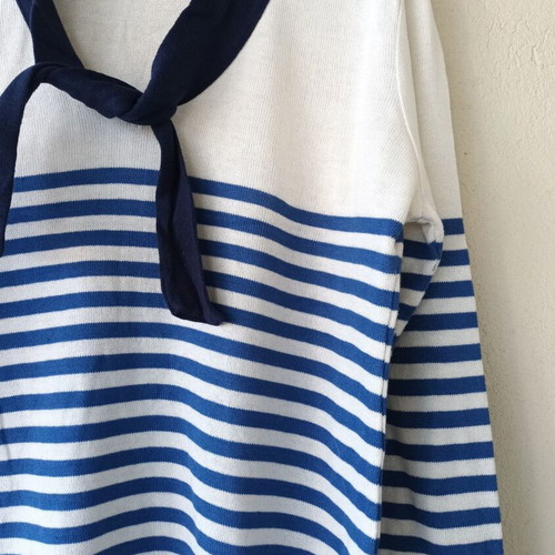 Women's striped long-sleeve pullover sweater, white and blue