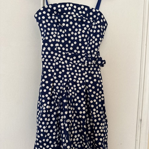 Polka Dot Strapless Mini Dress with Blue Straps, Like New