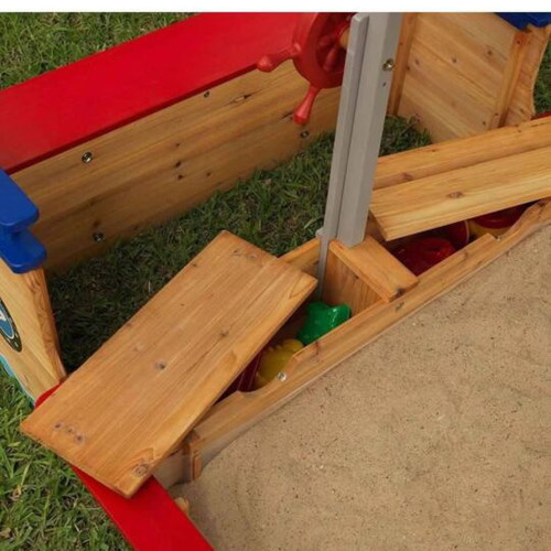 KidKraft Pirate Sandboat wooden sandbox for kids