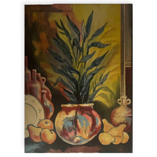 Hamperi oil painting on canvas with flower pot 60x80cm new