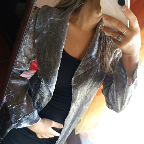 Long jacket size L like new, gray silver organza