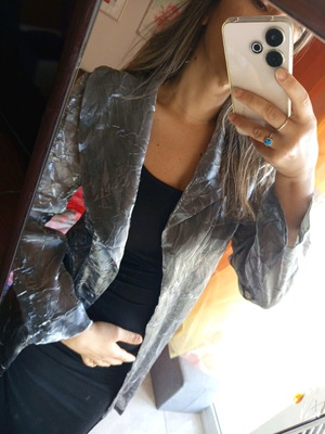 Long jacket size L like new, gray silver organza