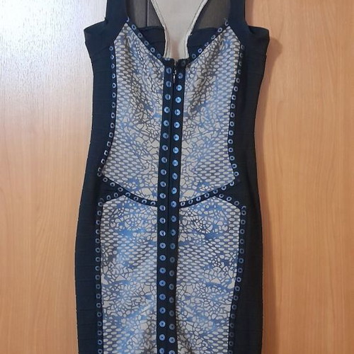 Allure bandage mini dress, black and beige