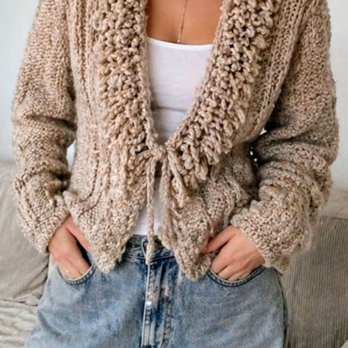 Chunky knit cardigan Sisley used, beige, size M