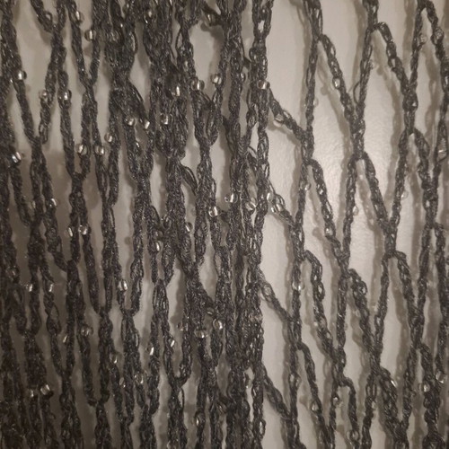 Knitted perforated scarf grey like new with beads