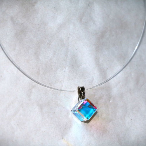 Pendant with crystal and invisible cord sterling silver 925 new