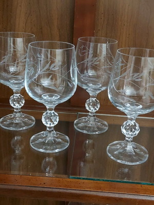 Vintage crystal glasses like new, set of 4, handmade engraving