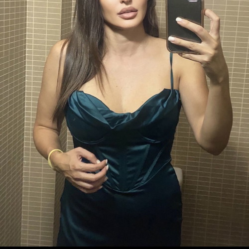 Petrol Satin Maxi Dress with Corset Used, Size M