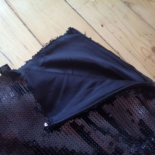 Something New women's black sequin skirt with fringes, XS-S