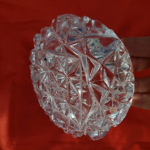 Crystal ashtray large used with embossed flower and leaf designs