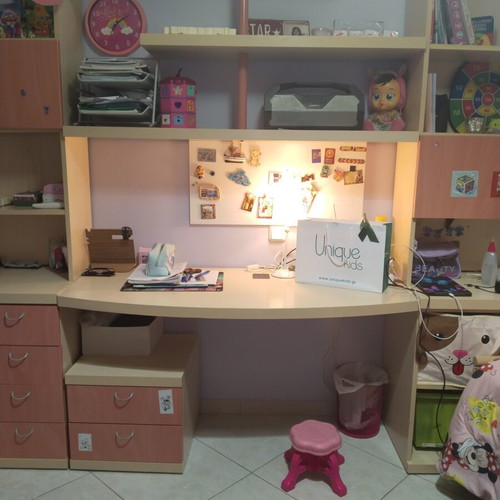 Children's bedroom furniture set used, bed 90x200 cm, shelves, desk, nightstand