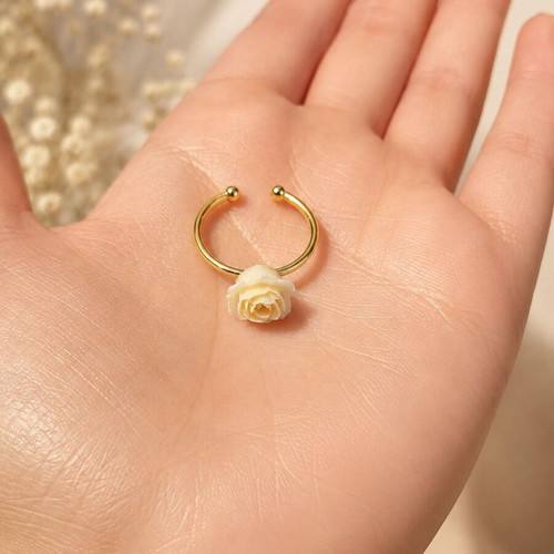 Handmade Adjustable Ring with 3D Rose on Gold Base new