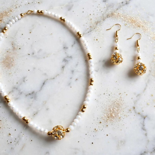 Handmade white and gold elegant jewelry set new