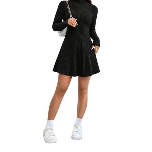 Gorglitter women's knitted midi dress with high collar and long sleeves, XS