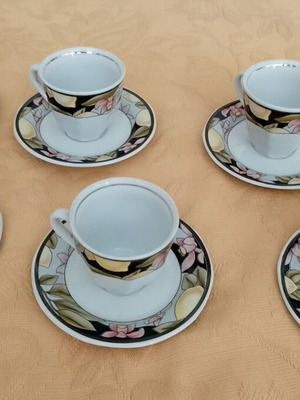 Greek coffee cups set of 6 used, Fina Porzellan with art nouveau design
