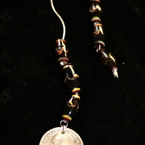 Begleri with 2 Drachma coin King George Murano crystals, silver, handmade