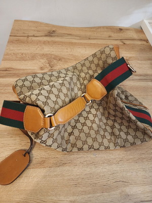 Gucci Heritage Web Hobo Bag like new, beige and ebony canvas