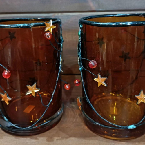Vintage Christmas glass candle holders like new, set of 2