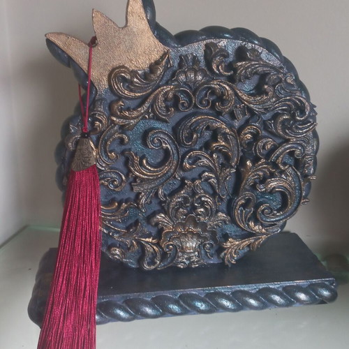 Wooden decorative pomegranates with decoupage technique, large 17 cm and small 12 cm