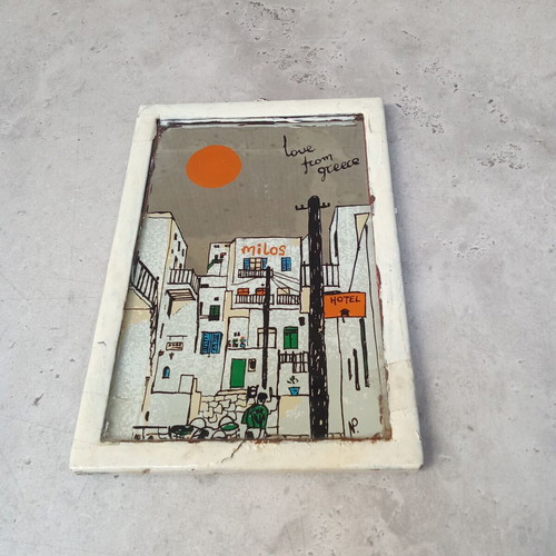 Souvenir mirror Milos Greece 1980s used collectible