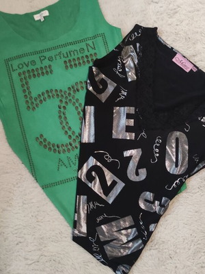 Green top Love Perfume and black top with silver details set like new, size M