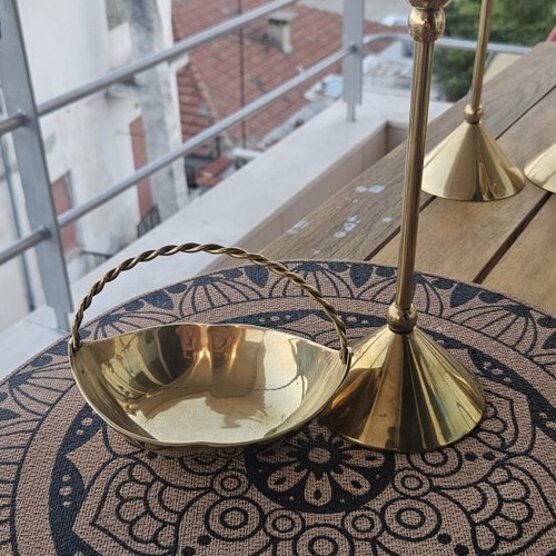 Brass decorative bowl with handle