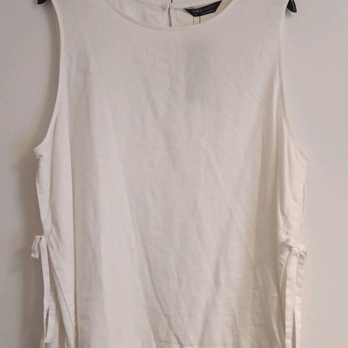 Marks & Spencer women's sleeveless white linen top new size 18