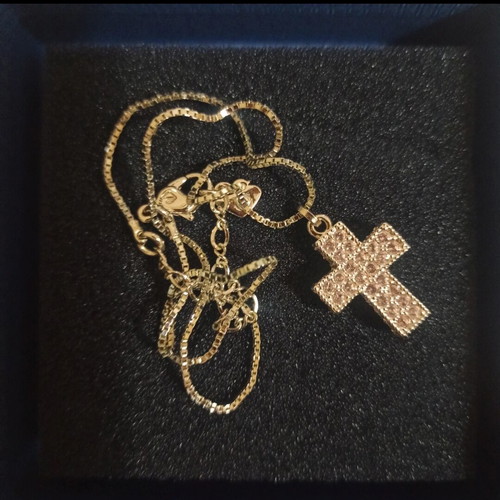 Swarovski necklace with cross and crystals, new, pink and gold