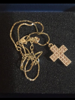 Swarovski necklace with cross and crystals, new, pink and gold