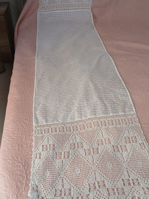 Handmade white table runner 2m x 47cm, new, silk fabric