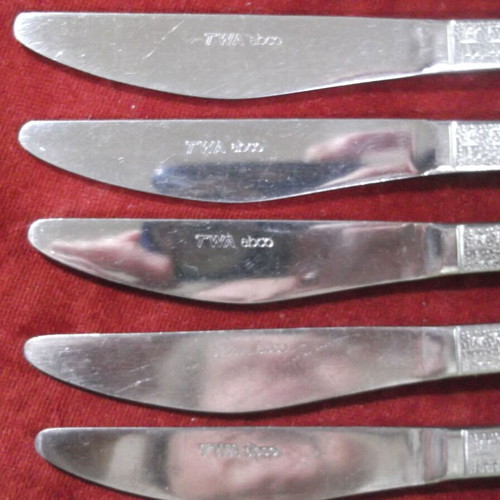 Vintage TWA Trans World Airlines knives set of 5, used, stainless steel