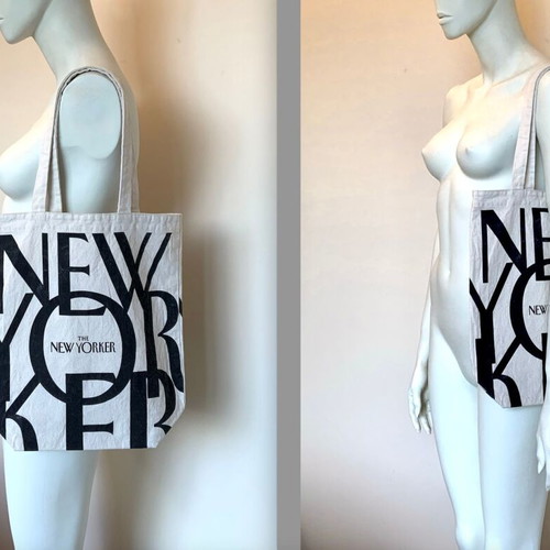 The New Yorker Magazine Canvas Tote Bag used, natural with black logo