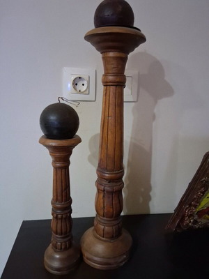 Wooden carved candlesticks set handmade, like new