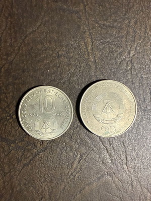 Collection of 2 East Germany DDR metal coins 10 & 20 Mark 1972-1973 new