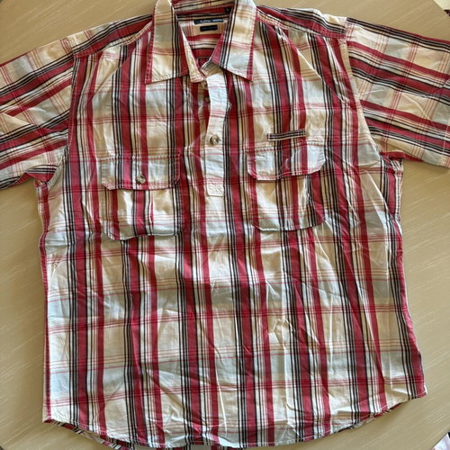 Glou men's red and white plaid cotton shirt XL like new