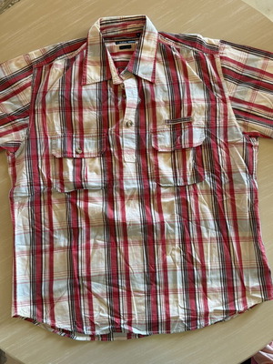 Glou men's red and white plaid cotton shirt XL like new