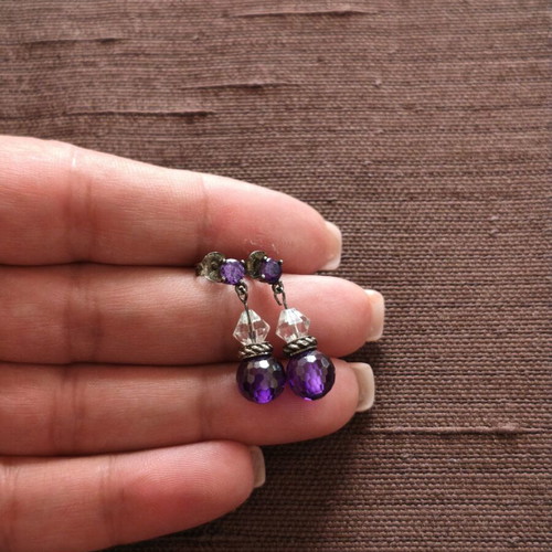 Purple Earrings with Crystal Beads like new