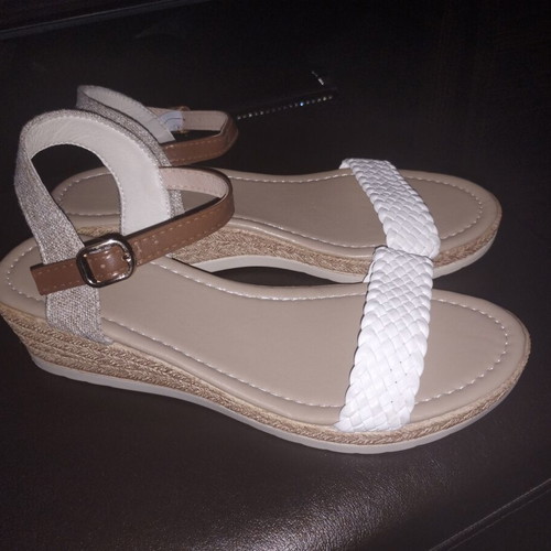 Sandals platform new, white and beige, size 43 approx
