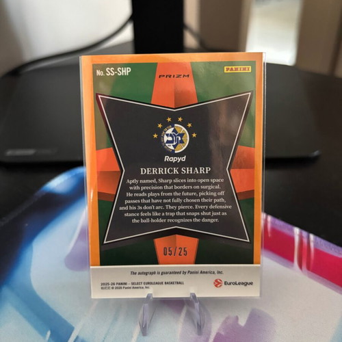 Derrick Sharp Stars Auto Tie-Dye Prizm Card 2025-26 Panini Select EuroLeague, near mint