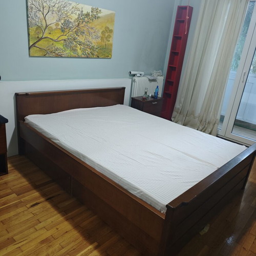 Wooden bed with mattresses and storage drawers, gift 2 nightstands