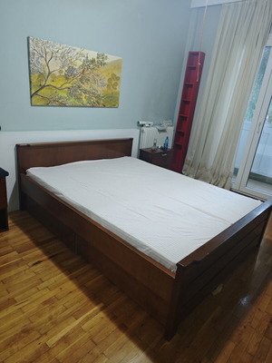 Wooden bed with mattresses and storage drawers, gift 2 nightstands