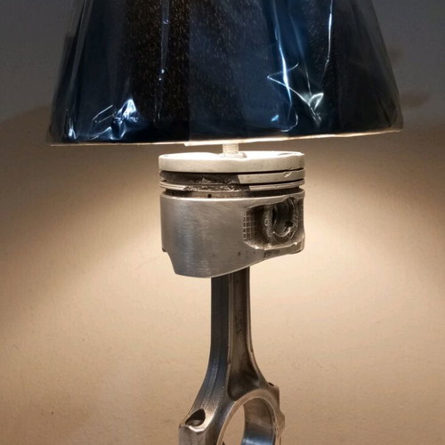 Desk lamp handmade from BMW piston and gear base, new
