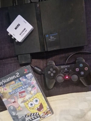 Sony PlayStation 2 конзолен комплект с игра, карта памет, адаптер